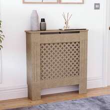 Home Discount Vida Designs Oxford Natural Radiator Cover Heat Protection Adjustable Cross Pattern Design With Wooden Shelf Top Display Hallway MDF Cabinet Easy To Install - Natural - View 12