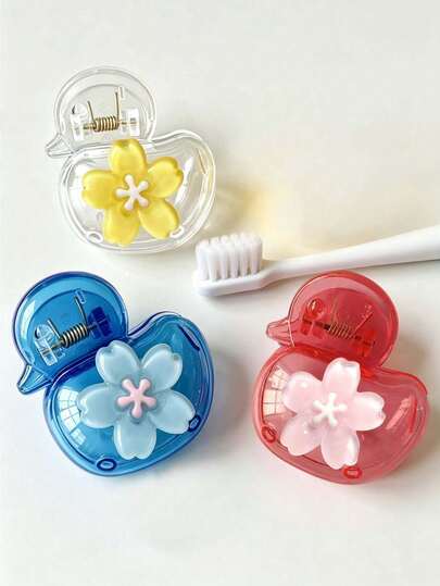 Cute Duck Toothbrush Cover, Colorful Cherry Blossom Pattern, Portable Toothbrush Cap, Travel Toothbrush Storage Box, Toothbrush Head Protector Clip, Portable And Easy To Carry, Dust-Proof Toothbrush Head Cover, Perfect Gift For Couples, Friends, Family, Teachers, Travel Enthusiasts, Suitable For Bathroom Storage, College Life Essentials, Family Travel, Unique Birthday Gift, Holiday Gift, Party Gift, Vacation Gift, Back To School Gift, Teacher Gift