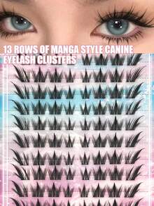 13 Rows Of 104 Dog Style Eyelash Clusters, Comfortable And Versatile, With Extended Eye Tails And Cartoon Style False Eyelashes, Suitable For Various Occasions, Can Be Reused, Suitable For Beginners, Eyelashes, False Eyelashes, Eyelash Clusters - C - 查看 3