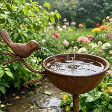 1 pieza Estaca de decoración de jardín de metal con forma de cuenco de agua para pájaros vintage y oxidado, adorno de baño y comedero para pájaros para exterior, patio, césped y parterre, regalo de jardinería para amantes de los pájaros - Decoración de jardín - Ver 9
