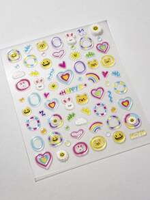 Dopamine-Style 5D Embossed Nail Art Stickers Featuring Colorful Bunnies Hearts And Jelly-Effect Designs Along With Cute Rabbits And Bears For DIY Nail Decoration - 彩色 - 查看 8