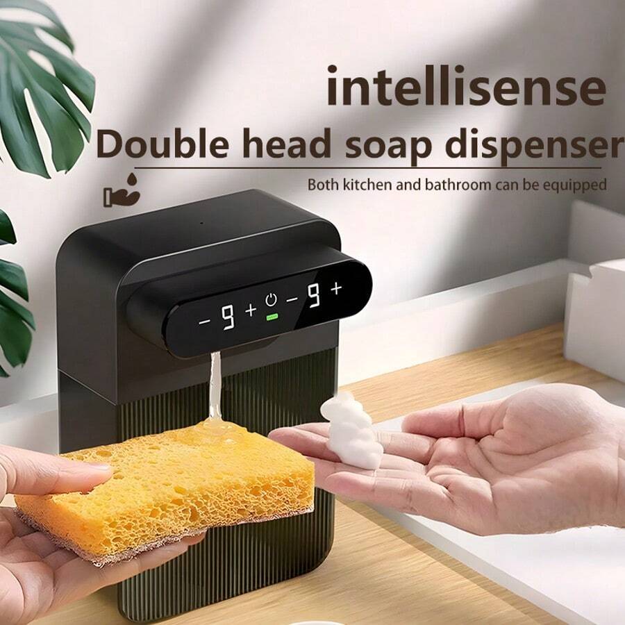 1 pieza Dispensador inteligente con sensor de movimiento para jabón de platos, dispensador automático de jabón espumoso para manos, dispensador de jabón de doble cabezal, cocina & baño, gran capacidad 800ml
