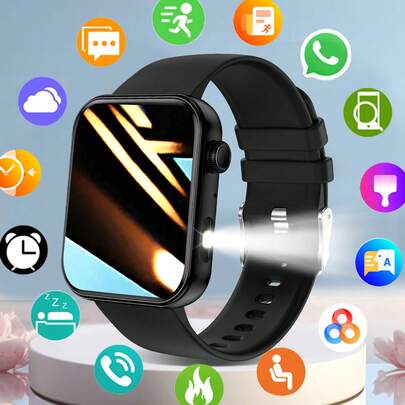 1.85 Inch Unisex Casual Sports Square Smartwatch With Calling, Message Receiving, Pedometer, Multi-Sport Modes, Music Remote Control, Customizable Watch Face