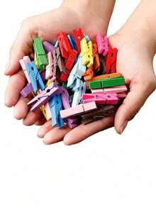 10/40/80pcs Colorful Wooden Clothespins, Rainbow Decorative Mini Wooden Clips; Can Be Paired With Nails To Fix Photos, Paintings, Both For Hanging Clothes And DIY Decoration; Suitable For Girls' Theme Parties, Gender Reveal Party Gifts, Home Dorm Storage Multi-Purpose Photo Clips. - Random Color - View 3