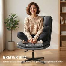 Swivel Occasional Chair, Reading Chair In Linen-Look Fabric Without Armrests, With A Wide Seat And Metal Legs, Dark Grey - Dark Grey - View 2