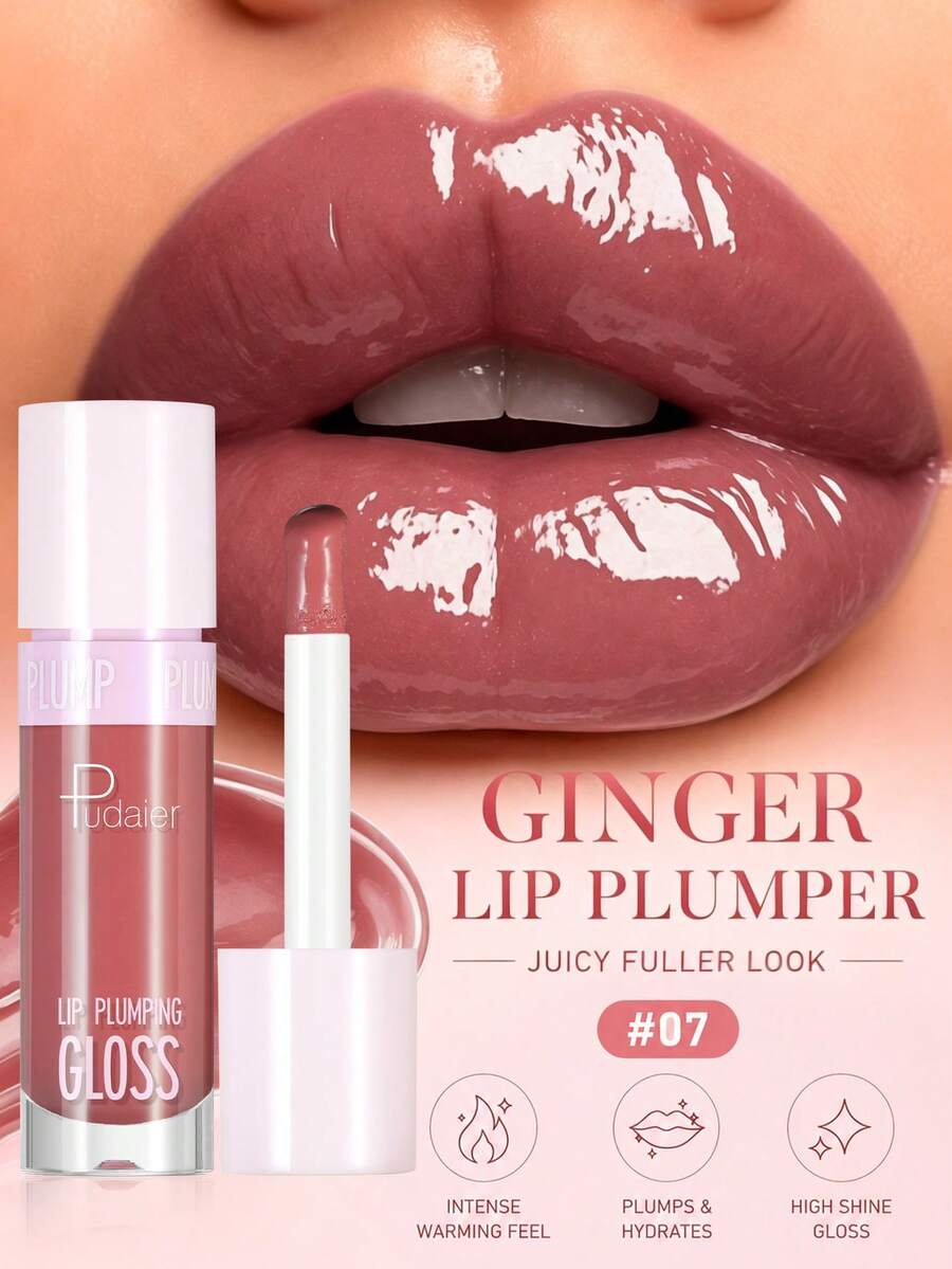 Pudaier Ginger Oil Lip Gloss, High-Shine Glass Lip Glaze, Moisturizing Non-Sticky Lip Oil For Fuller-Looking Juicy Lips, Moisturizing Lip Gloss, Great Gift For Women - #07 - View 1