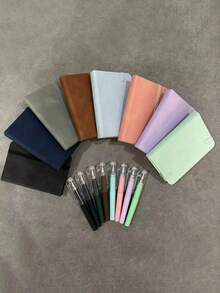 2 PCS Artificial Leather Pocket Notebook Set - A Soft Mini Diary, Each Book 96 Lined Pages, Elastic Closure, Back To School, First Day Of School - Multicolor - View 4