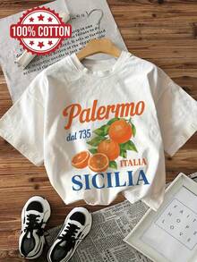 Damen-T-Shirt mit Italien-Urlaubs-Motiv - Vintage Palermo, Sizilien Design - Lässiges weißes Rundhals-Sommer-Top - Weich und perfekt für den Alltag - Weiss - Übersicht 1