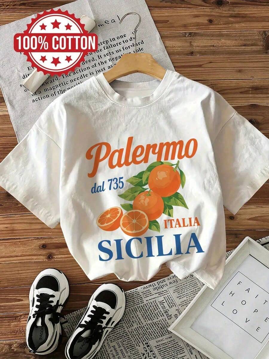 Damen-T-Shirt mit Italien-Urlaubs-Motiv - Vintage Palermo, Sizilien Design - Lässiges weißes Rundhals-Sommer-Top - Weich und perfekt für den Alltag - Weiss - Übersicht 1