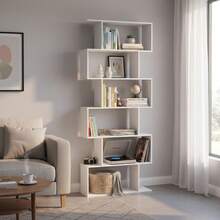 Baroni Home Moderne Design Boekenkast, Verticale Zigzagplank, Boekenrek voor Woonkamer, Slaapkamer, Kantoor, Eenvoudige Montage, 24x70x191 cm, 6 Planken - Wit - 6 ripiani - Bekijken 3