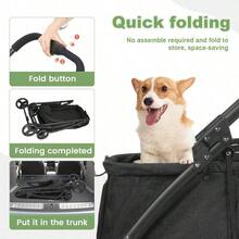 Heavy Duty Pet Stroller For Dogs And Cats Up To 54.43KG, Adjustable Handle, Foldable Dog Stroller With Linen Wrapping, Alloy Steel Frame, Large Animal Stroller For Travel & Outdoor Use - Deep Gray - View 9