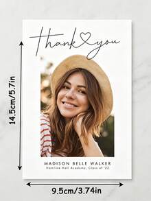 Customizable Photo & Text Graduation Thank You Card, Minimalist Handwritten Heart Line White Matte Photo Thank You Card, Thick & Delicate Cardstock, Sturdy & Non-Bending, Top & Bottom Divided Layout With Blank Space, Upload Your Own Portrait Photo, Customize Name, Graduation Year & Thank You Message, Comes With Matching Blank Envelope, Suitable For Graduates, Gift Givers, Banquet Thank You Users, Perfect For Graduation Season Thanking Family & Friends - Multicolor - View 7