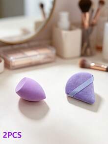 2pcs Multi-Function Makeup Sponges, 1 Triangle Powder Puff, 1 Makeup Sponge, Suitable For Liquid Foundation, Powder And Concealer - Multicolor - View 6