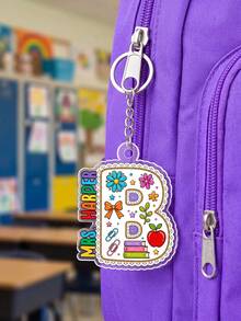 1 pieza Llavero de acrílico personalizado con inicial de maestro, lindo borde de encaje con lazo floral y letra de manzana, colgante de estilo dulce personalizado para maestro de jardín de niños & escuela primaria, regalo de agradecimiento al maestro, temporada de regreso a clases, accesorio para bolso - Multicolor - Ver 5