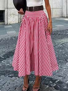 Women's Elegant Casual Street Daily Plaid Casual Skirt Women's Casual Skirt Red - Red - View 5