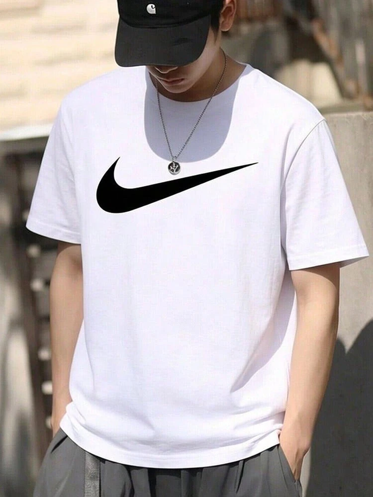 Nike Swoosh Large Logo Casual Retro Sporty Comfortable Breathable Crew Neck Short Sleeve T-Shirt Men's White - White - View 1