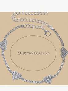 1pc Multi-Heart Rhinestone Anklet, Sparkling Foot Jewelry Suitable For Beach, Vacation, And Daily Wear - Silver - View 5