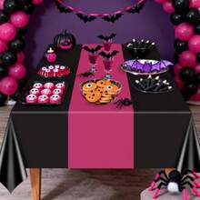 D4Pcs Hot Pink And Black Tablecloths Table Runner Waterproof Disposable Rec Table Covers For Graduation Wedding Black And Pink Birthday Decorations 51 X 86inch - Hot Pink and Black - View 6