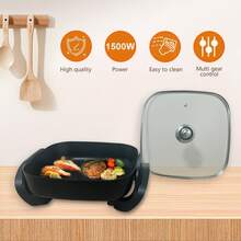 Multifunctional Household Non-Stick Electric Frying Pan, Visible Glass Cover, Adjustable Temperature Control. Suitable For Frying, Frying, Frying, Steaming, Boiling, Etc. Portable And Easy To Clean, Suitable For Holidays And Christmas Gifts. - US A Type Plug(110-127V) - View 3