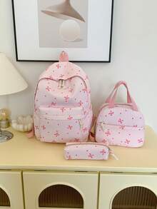1 Set - Cute Bow Pattern Backpack Set For Back To School, Large Capacity Polyester School Day Bag With Lunch Bag And Pencil Case, Multi-Pocket Casual Backpack, Lightweight Bookbag, Suitable For Students/Graduates/Young People, Perfect For Back To School/Daily/Shopping/Short Trips And Outdoor Leisure Activities - 2283-1 - View 19
