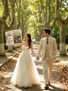 1pc Customized Newspaper Style Wedding Announcement Poster, Personalized Photo & Text Wedding Newspaper, Intimate Wedding Newspaper, Unique Couple Marriage Reveal, Modern, Bold, Fashionable Newspaper - Multicolor - View 5