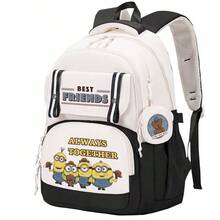 Miniso 韓版兩件組 Minion 黑白拼色大容量日常後背包，附 BEST FRIENDS ALWAYS TOGETHER 標語熊圖案圓形零錢包，印花設計 - 顏色 1 - 查看 4