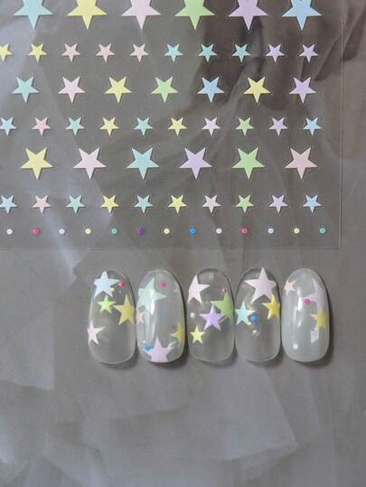 1pc Colorful Star 3D Soft Embossed Self-Adhesive Nail Art Stickers, Macaron Color Cute 3D Nail Decals