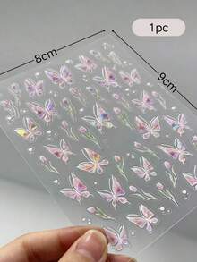 1件雷射紫色蝴蝶花苞貼紙，適用於眼角、臉頰與耳部區域，免膠水自黏式，仙氣靈動風格，適合度假旅行、生日約會、創意派對妝容DIY - 彩色 - 查看 6
