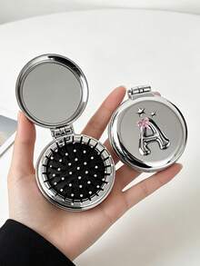 1pc Foldable Air Cushion Massage Comb, Round Electroplated Silver With Personalized Letter A-Z, Pink Bow, Star Pattern, Compact Portable Pocket Comb For Women's Hair Styling, Suitable As A Gift - Silver - View 33