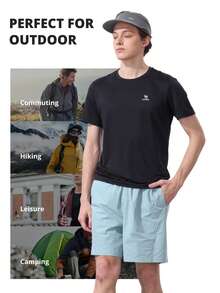 CAMEL CROWN Kaos Outdoor Pria Cepat Kering, Ringan, Bernapas, Menyerap Keringat, Menyejukkan, Melindungi dari Sinar Matahari, Kerah Bulat, Lengan Pendek untuk Musim Panas - Hantu Hitam - View 7