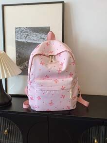 1 Set - Cute Bow Pattern Backpack Set For Back To School, Large Capacity Polyester School Day Bag With Lunch Bag And Pencil Case, Multi-Pocket Casual Backpack, Lightweight Bookbag, Suitable For Students/Graduates/Young People, Perfect For Back To School/Daily/Shopping/Short Trips And Outdoor Leisure Activities - 2283-1 - View 18