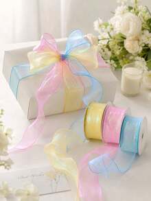 Gulungan Pita Organza Gaya Fantasi, Pita Tulle Transparan Berwarna-warni, Cocok untuk Hiasan Kado, Dekorasi Pernikahan, Pembungkus Buket, Dekorasi Meja Pesta, Kerajinan Bunga DIY, dan Berbagai Kegunaan Dekoratif Lainnya - Beraneka warna - View 7
