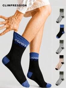 CLIMPRESSION Men's Mid-Calf Sports Socks 5 Pairs, Breathable Cushioned Athletic Socks With SPORT Lettering On Cuff, Running Training Daily Fitness Socks - Black - View 13