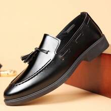 Men Tassel Decor Dress Shoes, Vintage Brown Dress Loafers For Wedding - Black - View 3