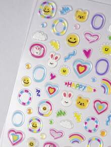 Dopamine-Style 5D Embossed Nail Art Stickers Featuring Colorful Bunnies Hearts And Jelly-Effect Designs Along With Cute Rabbits And Bears For DIY Nail Decoration - 彩色 - 查看 1