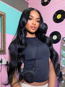 38 40 Inches Body Wave 13x4 HD Transparent Lace Frontal Human Hair Wigs Pre Plucked With Baby Hair 200% Density Water Wave Lace Front Wig For Women Natural Black Color - Natural Black - 查看 3