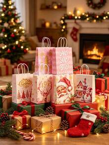 6pcs/1pc Christmas-Themed Gift Tote Bag-Suitable For Gift-Giving, Shopping, And Organizing Items; Perfect For Christmas Parties, Birthday Parties, Themed Events, Gift Exchanges, And More. - One Size Fits All - View 2