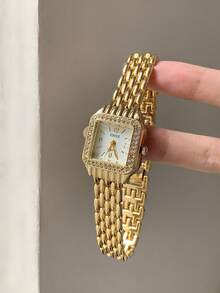 1pc Gold Tone Women's Quartz Watch, Square Dial, Fashionable And Elegant, Suitable For Daily Wear, Also A Great Gift - Gold - View 9