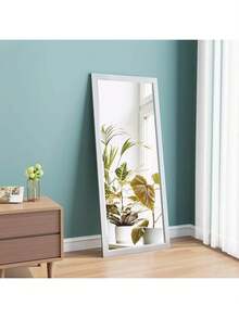 EDIMENS Full-Length Mirror, 160 X 50 Cm, Curved Standing Mirror, Aluminum Alloy Frame, Tempered Glass, For Bedroom, Living Room, Wardrobe - 110x40cm-Weiß - 查看 1