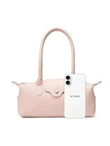 Dedoo Bolso de mano mini clásico de nylon con bloques de color para primavera/verano, bolso bandolera minimalista versátil con forma de concha y correa larga para el hombro - Rosa - Ver 8