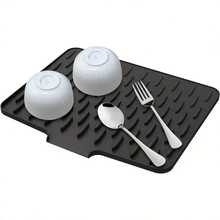 1 pieza Alfombrilla de secado de platos de silicona multifuncional para cocina, 16"X12" con orificios de drenaje incorporados, antideslizante, secado rápido, fácil de limpiar, protector de encimera reutilizable con diseño de drenaje, multifuncional para cocina, baño, autocaravana, lavandería, diseño con ranuras, apto para decoración del hogar, alfombrilla de drenaje de cocina - Multicolor - Ver 15