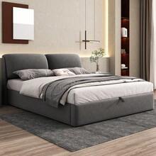 سرير مبطن، 180*200، سرير هيدروليكي، ثلاثة أدراج، صندوق سرير للتخزين، إطار شرائح مع لوح رأسي - رمادي - مشاهدة 3