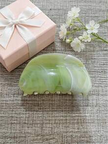 1 pieza Pinza de pelo con patrón de mármol y media luna, accesorio de cabello geométrico para la parte trasera de la cabeza - Verde - Ver 4