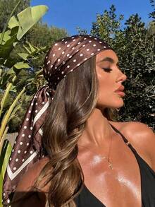 1pc Women's Elegant Casual Polka Dot Silk Scarf/Square Scarf, French Style Silk Hair Accessory, Lightweight And Breathable, Suitable For Various Occasions Daily Wear, Such As Weddings, Banquets, Workplace Commuting, Island Vacation And Beach Party. - Brown - View 4