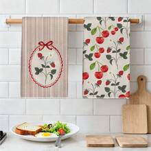 2件組紅色格紋草莓圖案廚房毛巾，40*60cm鄉村農場風長方形抹布、桌巾、手巾，廚房裝飾，送給鄰居的喬遷禮物，廚房餐巾與抹布，家居裝飾禮品 - 玫瑰紅 - 查看 6