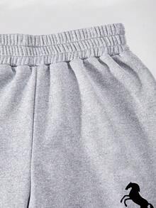 Set Pakaian Kasual Sehari-hari untuk Remaja Perempuan: Hoodie Lengan Panjang Bermotif Kuda dengan Resleting dan Celana Olahraga - Grey - View 4