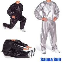Sport Suit Men Women PVC Sauna Suit Long Sleeve Elastic Waist Summer Men's Top Pants Set Sweat Suit Weight Loss Fitness Clothing - Black - View 1