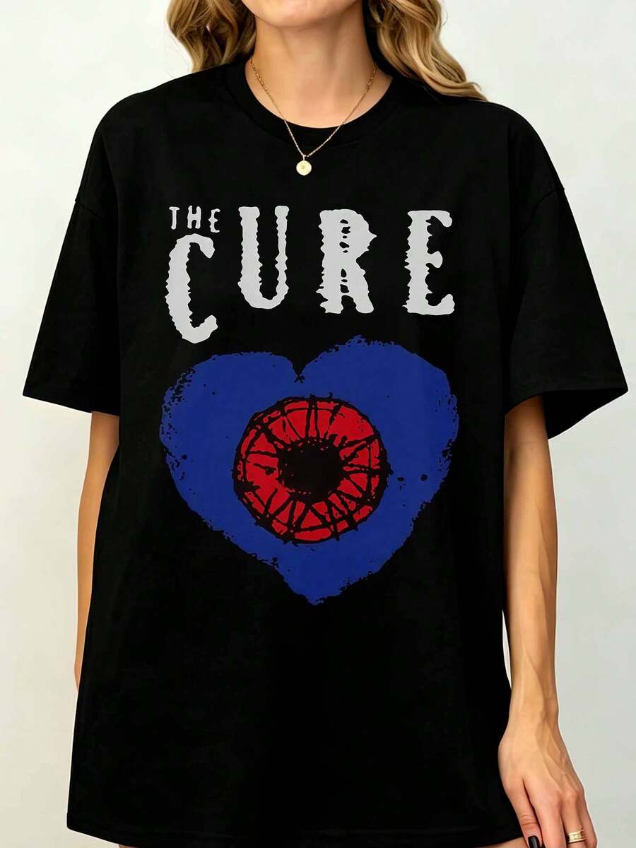 Thes Cures Festival Summer Tour Concert Goth Rock Heart T-Shirt Rock Band Logo Vintage Eye Graphic Print Black Unisex Tee - nero - Visualizzare 1