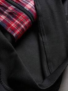 3-Section Colorblock Plaid Lining Hooded Jacket, Unisex Loose Fit Patchwork Zip-Up Casual Sweatshirt Hoodie - Multicolor - View 5