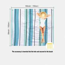 1pc Extra Large Striped Sand-Proof Quick-Dry Beach Towel Mat, Suitable For 1-3 Adults - Lightweight, Durable Polyester Fabric - Perfect For Travel, Camping, Hiking And Leisure Beach Time, Beach Mat, Picnic Mat, Camping Ground Cover - Mint Blue-green Vertical Stripes - View 13